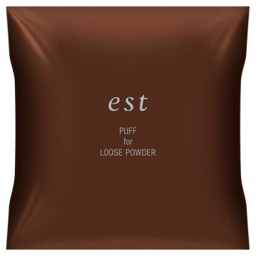 est Loose powder puff product packaging on clean white background