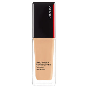 SHISEIDO Synchro Skin Radiant Lifting Foundation - Synchro Skin Radiant Lifting Foundation / SPF35 / PA++++ / full product with container / 250 Sand / 30mL / unscented - 30ml product bottle on white background