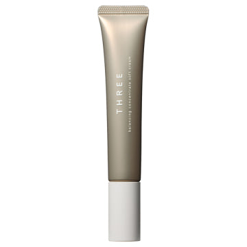 THREE Balancing Concentrate Soft Cream Soothing Chamomile Essence White Background