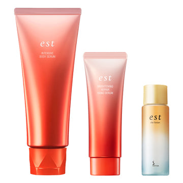 est Brightening Repair Hand Serum - Body and Hand Moisturizing Care Set / 150g+50g+30ml product packaging